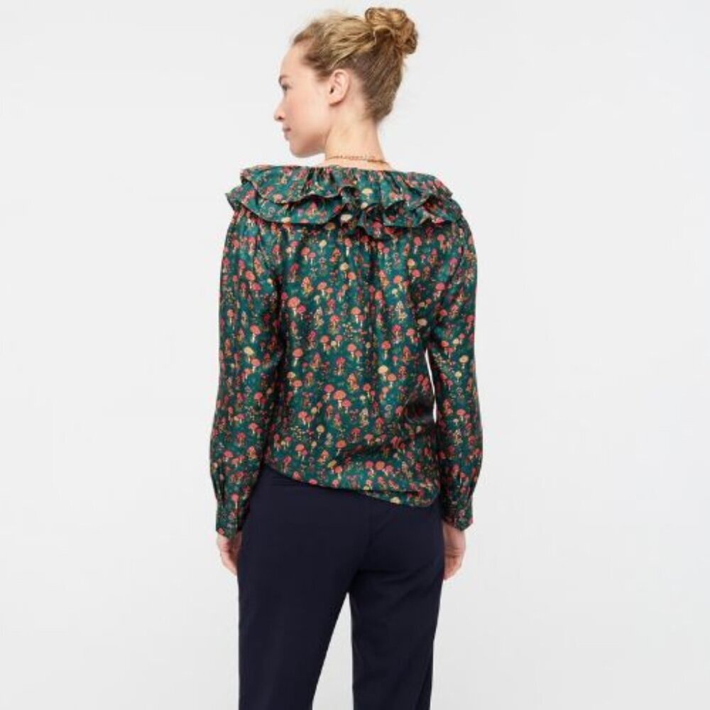 NEW J.Crew Mushroom Floral Silk-Twill Ruffle-Collar Top Size Small 23585 - Picture 4 of 12